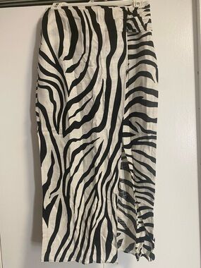 Zara Black and White Zebra-Print Midi Skirt
